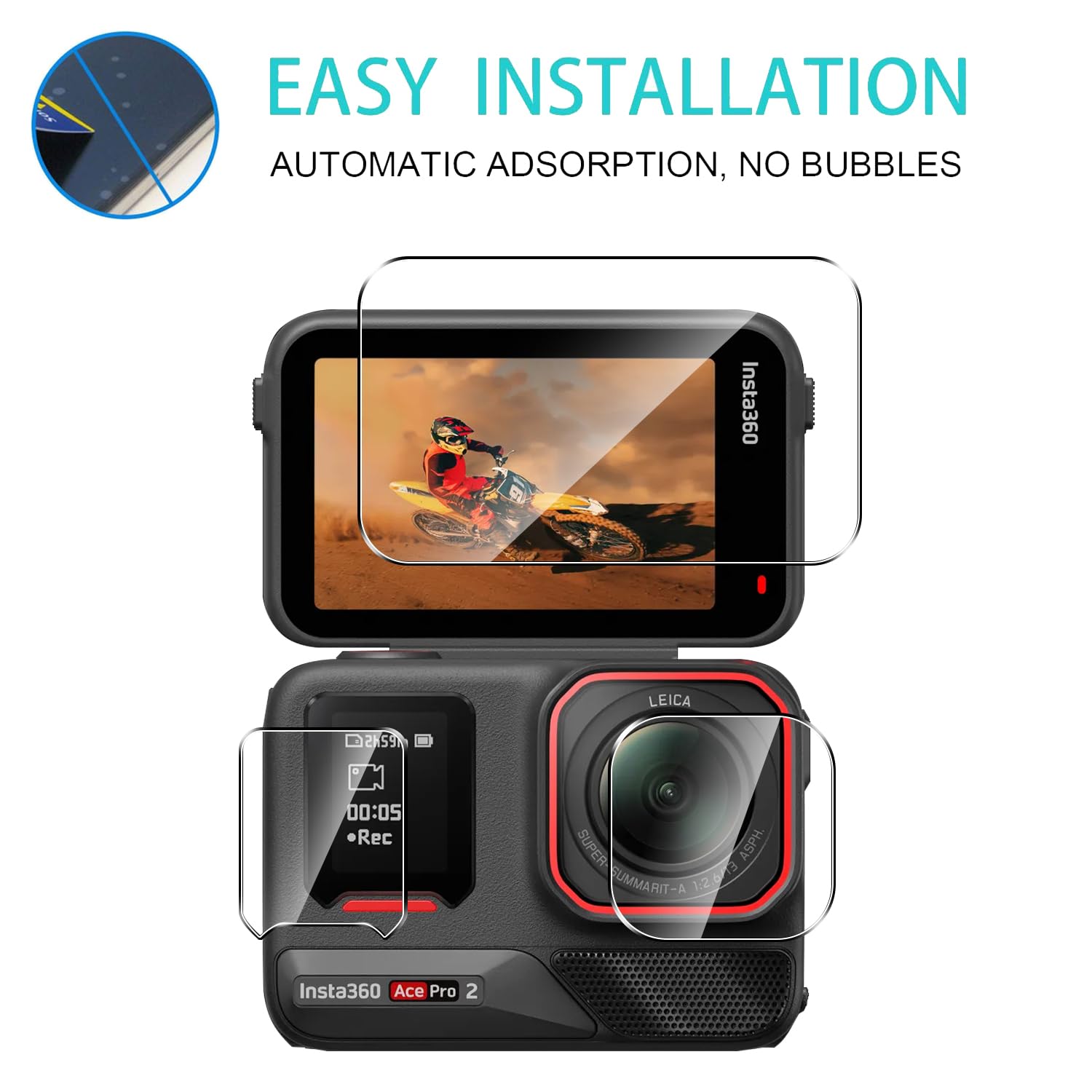 2 sztuki szkła hartowanego do Insta360 Ace Pro 2, bez pęcherzyków, ochrona ekranu do Insta360 Ace Pro 2, HD przezroczyste szkło, łatwy montaż