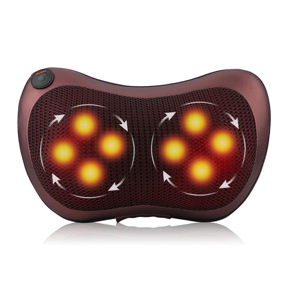 Massagekissen,12V Auto 8 Knetwalzen Heizung Nacken Schulter Rückenmassage Kissen Kissen Shiatsu(coffee)
