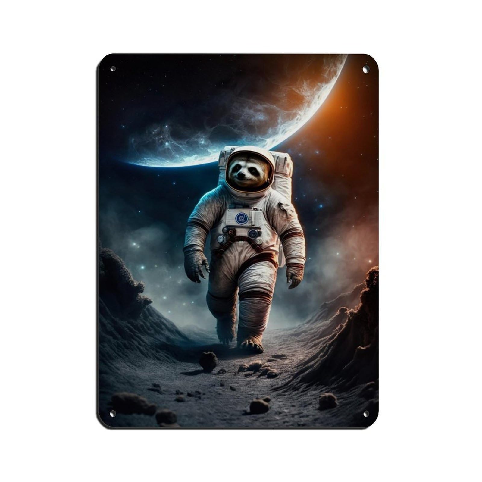 Astronaut Sloth, Futuristic Animal Tin Sign Vintage Metal Pub Club Cafe Bar Home Wall Art Decoration Poster Retro 12x16inch(30x40cm)
