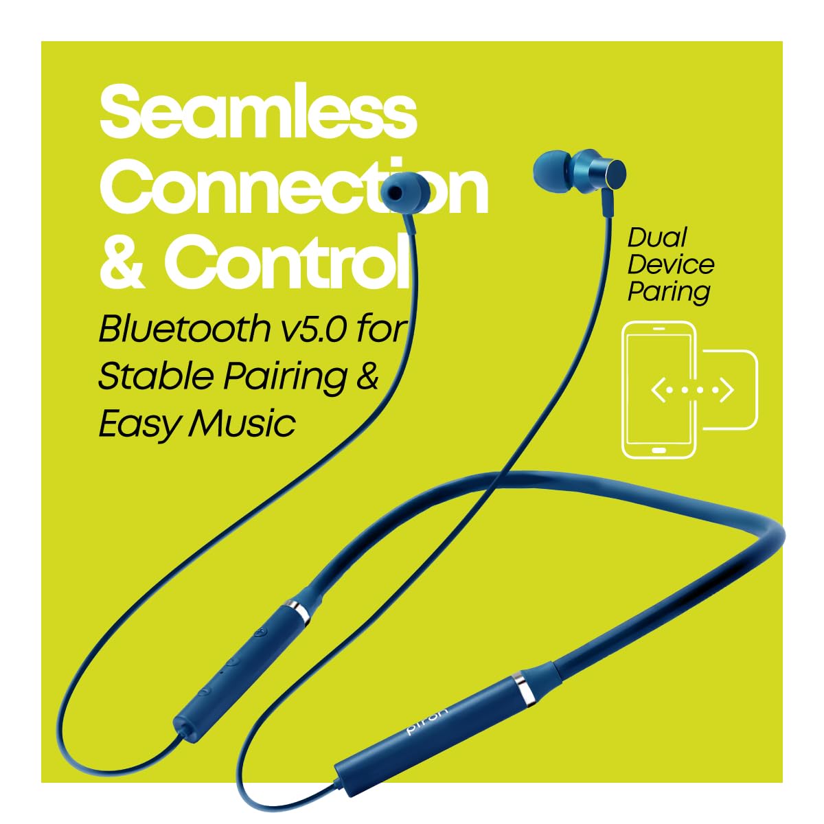 pTron Tangentbeat in Ear Bluetooth Wireless Headphones with Mic, Punchy Bass, 10mm Drivers, Clear Calls, Dual Pairing, Fast Charging, Magnetic Buds, Voice Assist & IPX4 Wireless Neckband (Navy) — Amazon image 5