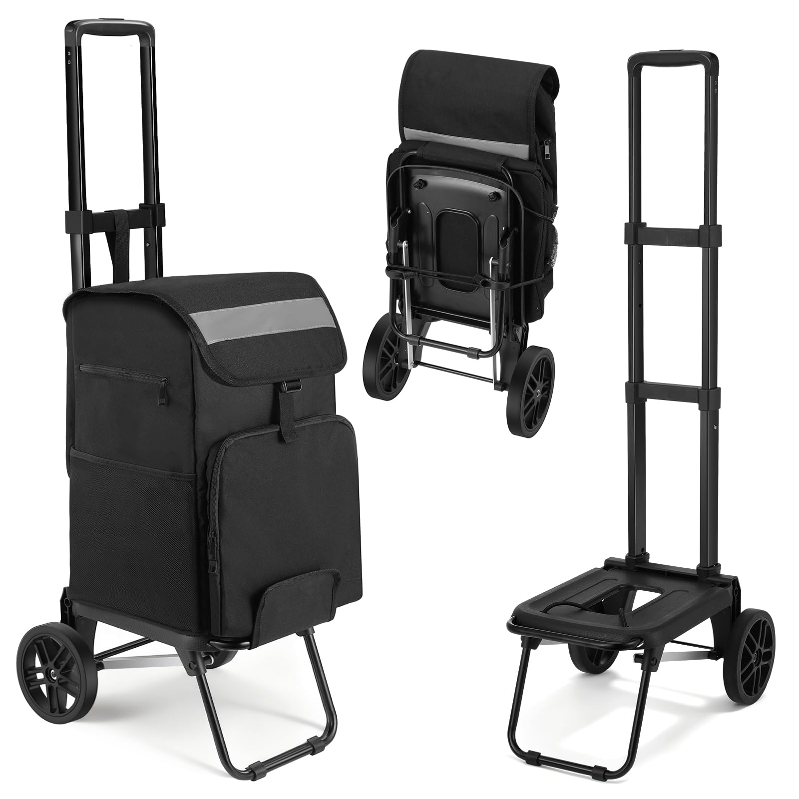 Housolution Einkaufstrolley Klappbar, 46L/136KG Kapazität Einkaufswagen Einkaufstasche mit Rollen, 2 in 1 Faltbarer Sackkarre Hackenporsche für Einkäufe und Reisen