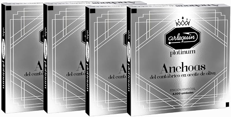 ARLEQUIN Serie Platinum Anchoa del Cantábrico, Elaborada a Mano en Santoña, en Aceite de Oliva (4 Latas (440 grs y 48 Filetes)