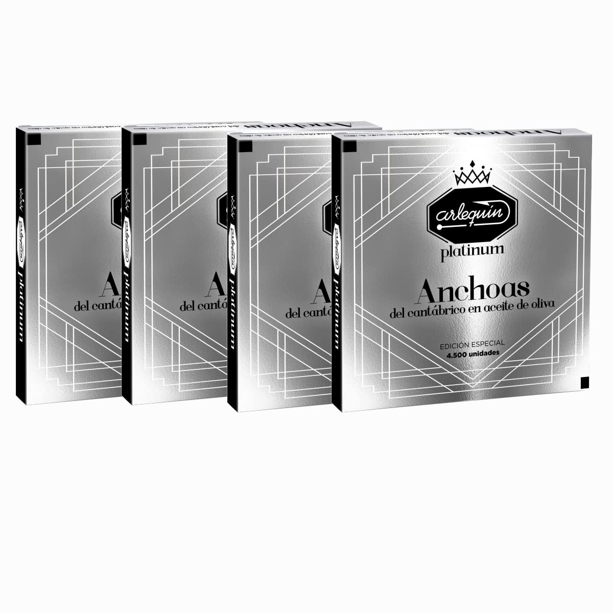 ARLEQUIN Serie Platinum Anchoa del Cantábrico, Elaborada a Mano en Santoña, en Aceite de Oliva (4 Latas (440 grs y 48 Filetes) - 1