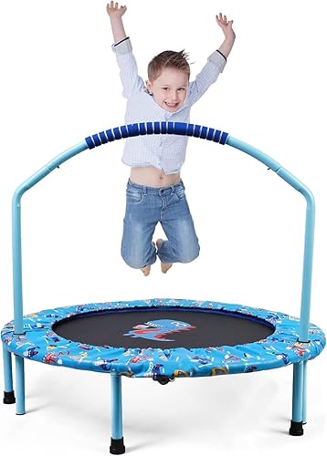 Miniatura 1 de Mini trampolín plegable para niños con mango de espuma, trampolín para niños en interiores y exteriores con mango ajustable, trampolín plegable para