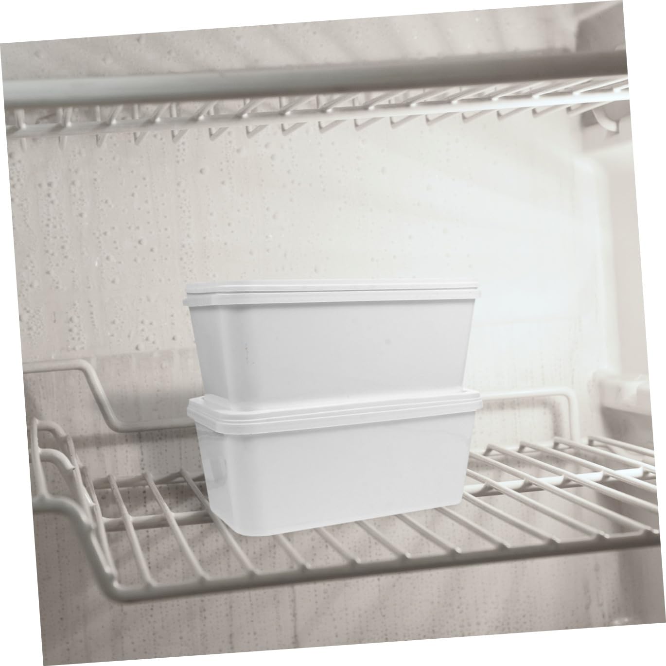 SECFOU Set da 2 Contenitori per Gelato in Plastica Bianca da 3 Litri, per Conservare e Preparare Gelato a Casa Chiusura Ermetica e Design Rettangolare
