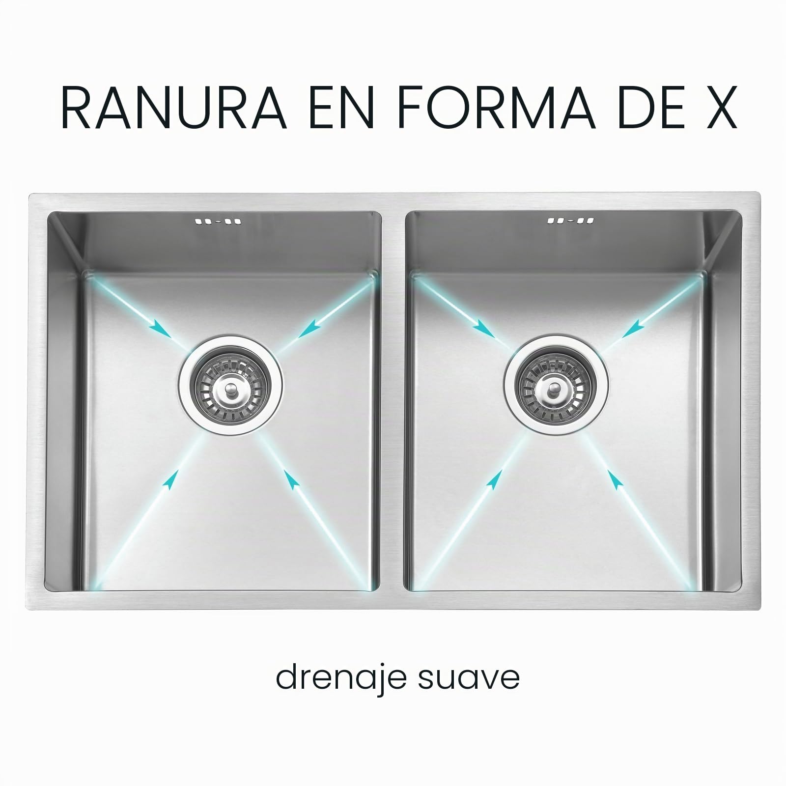 JASSFERRY Fregadero de cocina dos senos, de Acero Inoxidable, bajo encimera, con colador de residuos 745 x 440 x 200mm