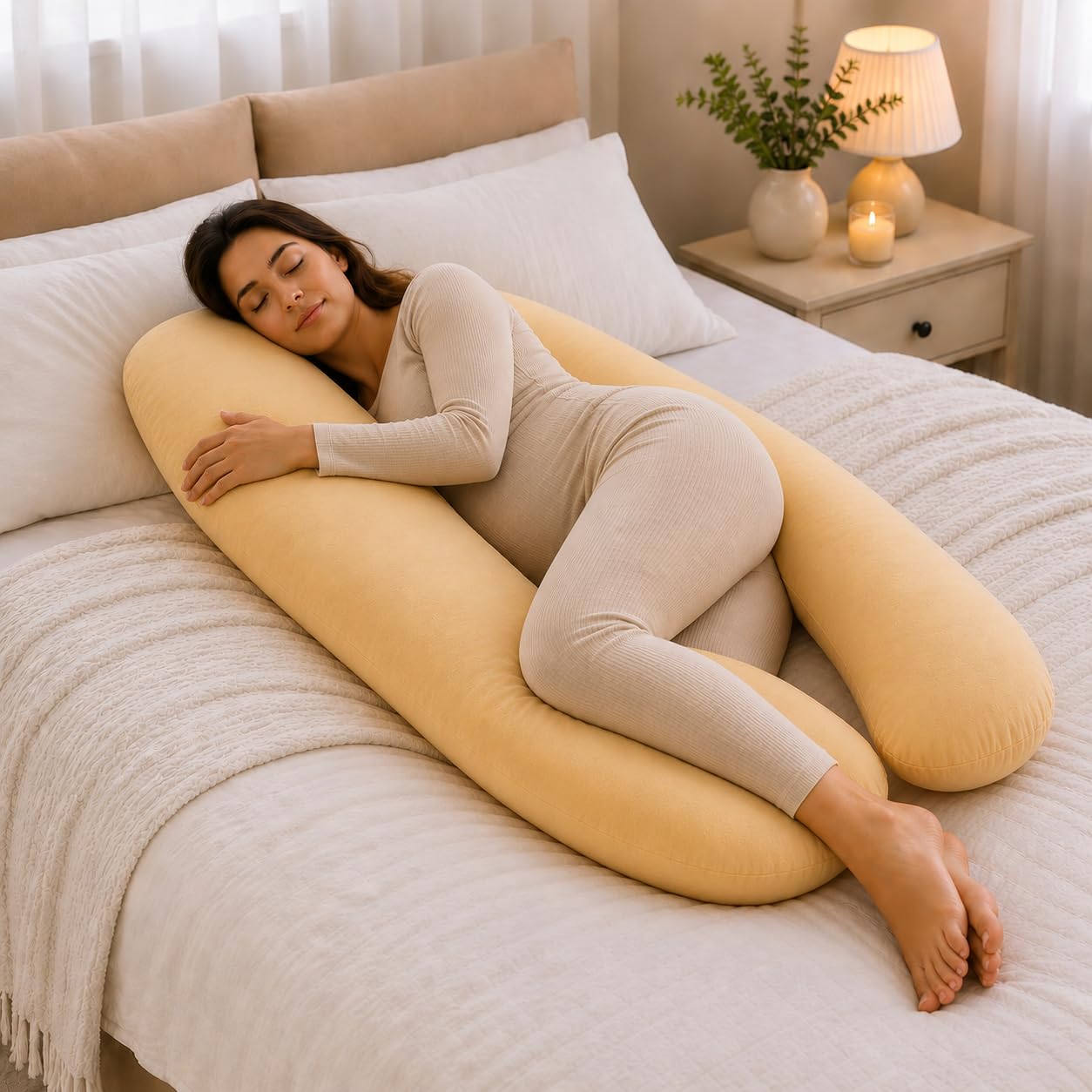 For Your Little One Maternity Pillow, Soft Breathable Fabric, Pregnancy Sleep Support Hollow Fibre Fill - (Buttercup, 12ft (366cm))