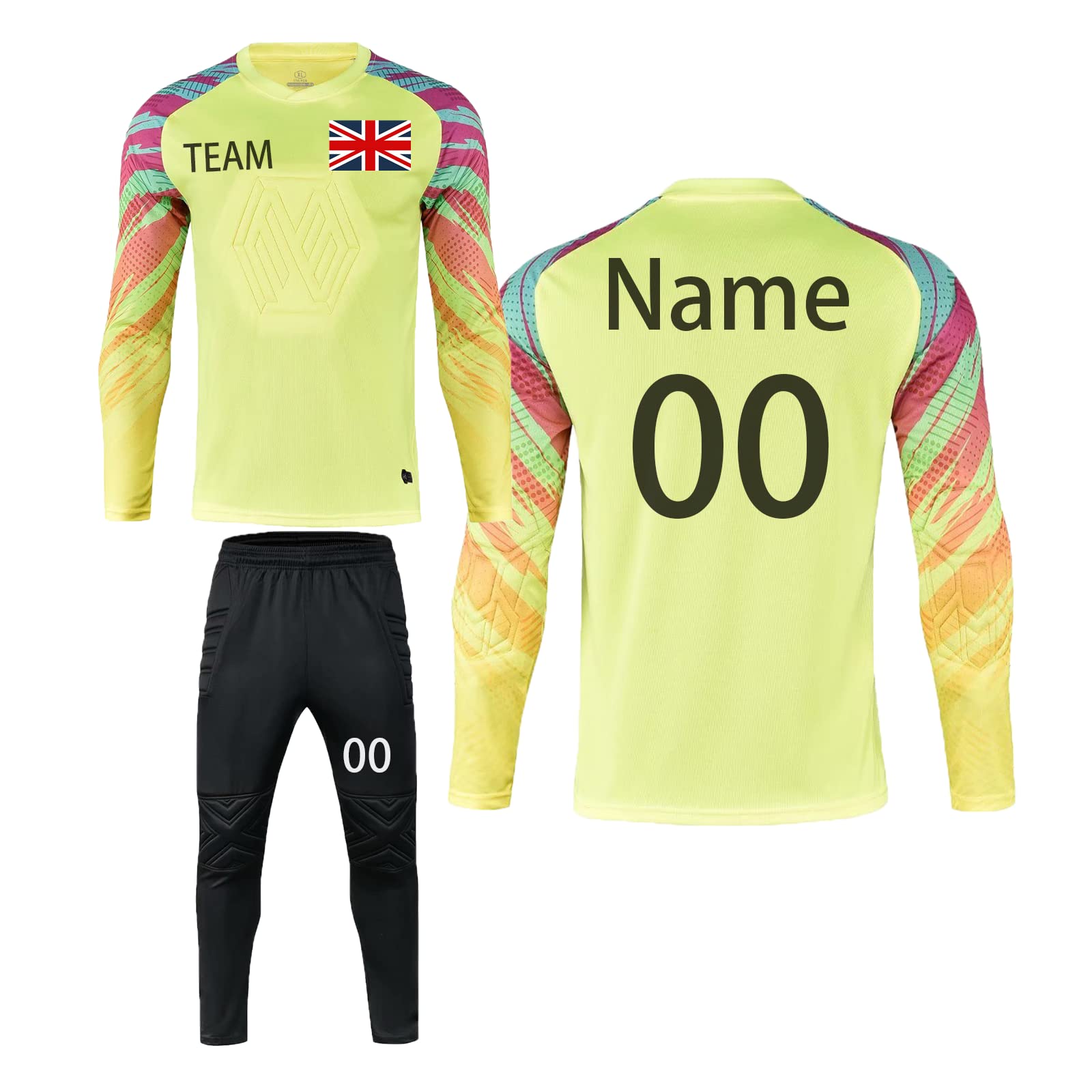 Laifu Unisex Yellow Personalised Football Goalkeeper Shirts And Pants Custom Goalkeeper Kit For Men Women Kids With Name Team Number Logo (Yellow) Xxs