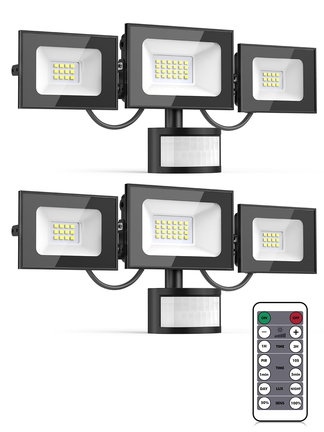 LED Strahler mit Bewegungsmelder außen, 50W 5000LM Außenstrahler mit Verstellbaren 3 Köpfe, 6500K Kaltweiß LED Scheinwerfer mit Fernbedienung, IP65 Wasserdicht Flutlicht für Garage, Hof