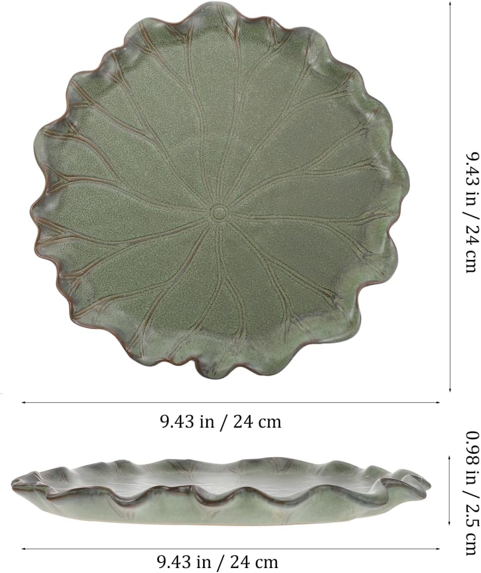Yardwe Lotus Leaf Ceramic Plant Saucer Tray 9.44 Inch Bonsai Pot Base for Indoor Outdoor Succulent Planters Balcony Garden Protection