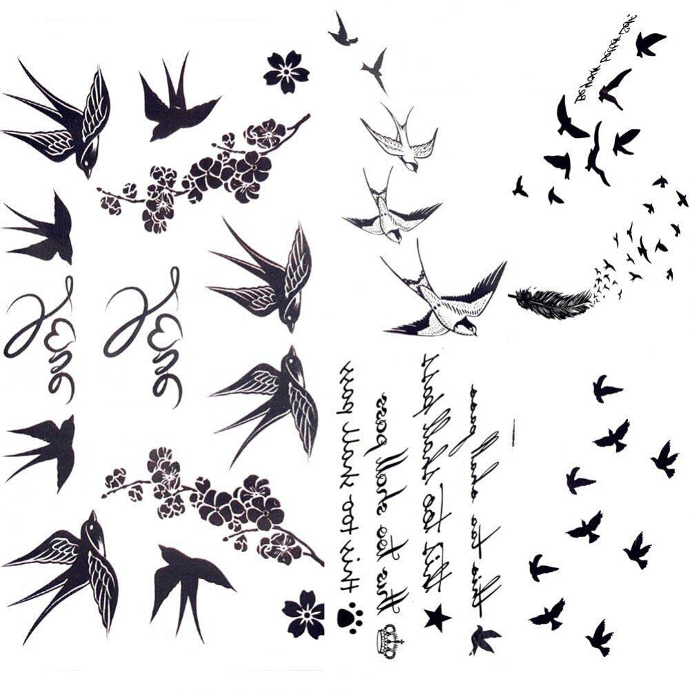 Hrippy Women's Black Swallow Herbal Stickers 5Pcs Waterproof Removable Temporary Tattoos For Body Display Sticker Realistic Tattoo For Adult