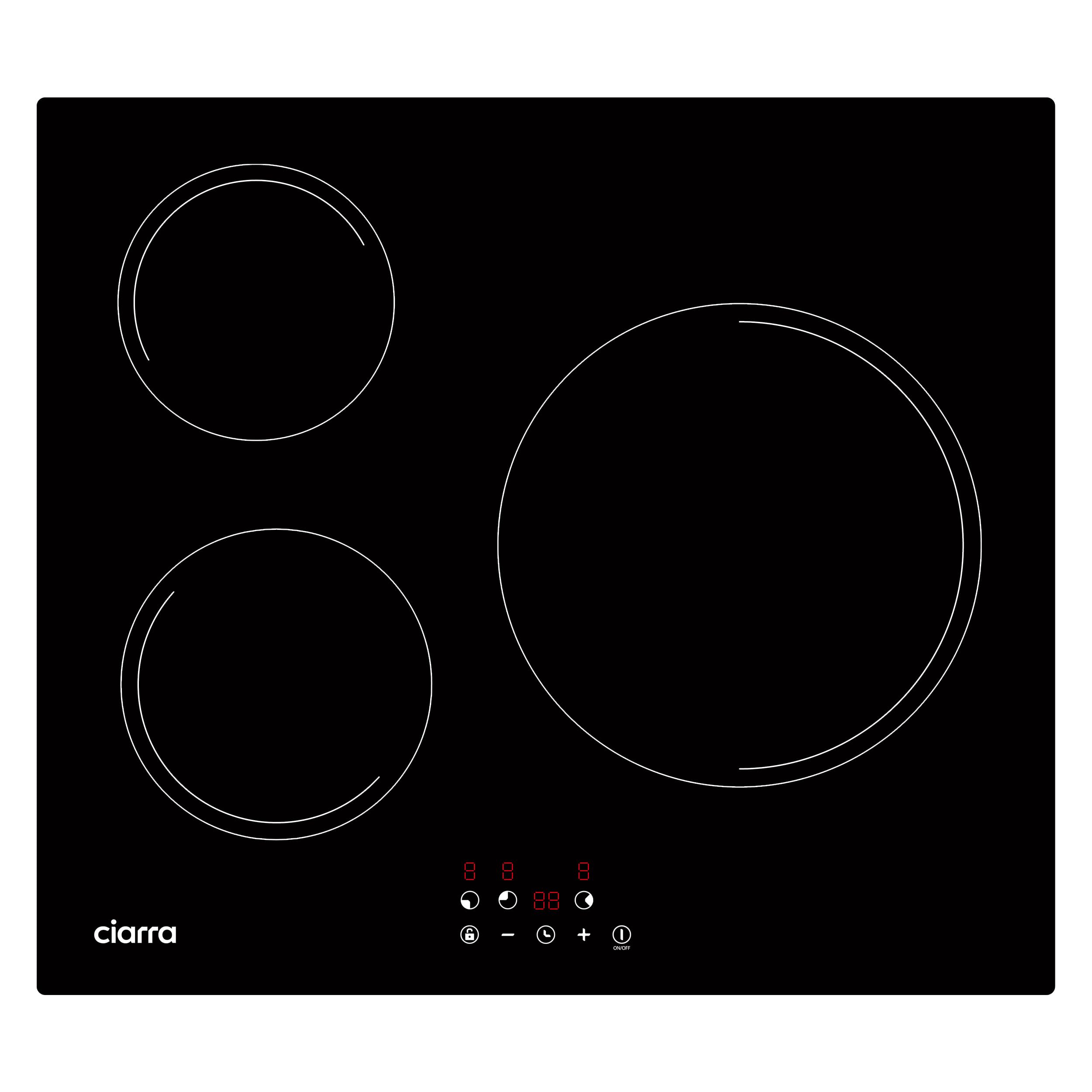 CIARRA Plaque de Cuisson à Induction - 3 Foyer 5600W - Table de Cuisson Encastrable - Commande Tactile - 9 Niveaux - CABBIH3-E