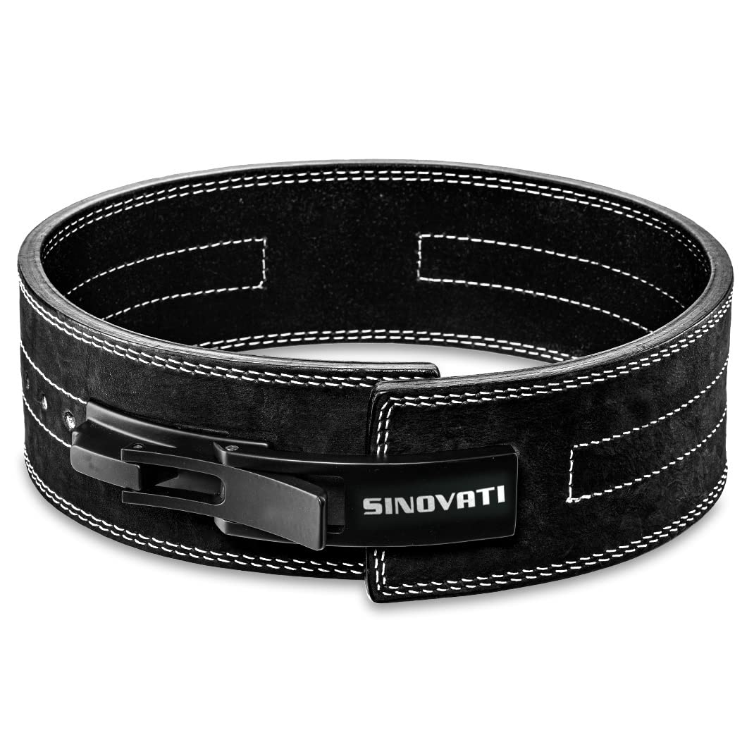 Professional Weightlifting Belt Made of Cowhide Leather with Buckle, Weightlifting Lever Belt for Fitness, Powerlifting, Strength Training, Bodybuilding, with 10cm width, Women and Men, Black nubuck L — image 1