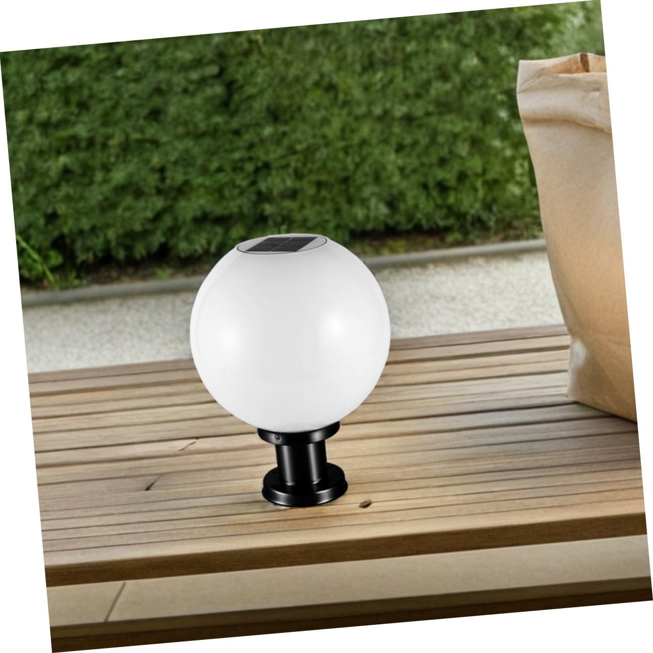 Lampione Solare a Led a Globo Con Base in Acciaio Inox, Lampada a Globo Montata Su Palo Per Esterni, Luce Solare a Colonna Per Giardino, Recinzione e Patio, Rilevatore Crepuscolare, 20 Cm