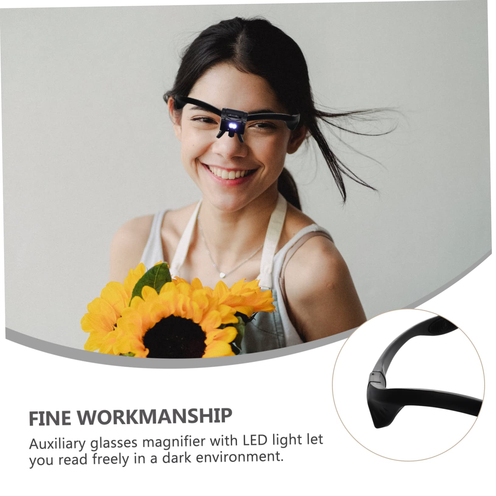Baluue Zeckenlupe mit 5 Linsen Vergrößerungsbrille LED Licht Kopfhalterung Kunststoff Acryllinse Schwarz für Präzises Arbeiten