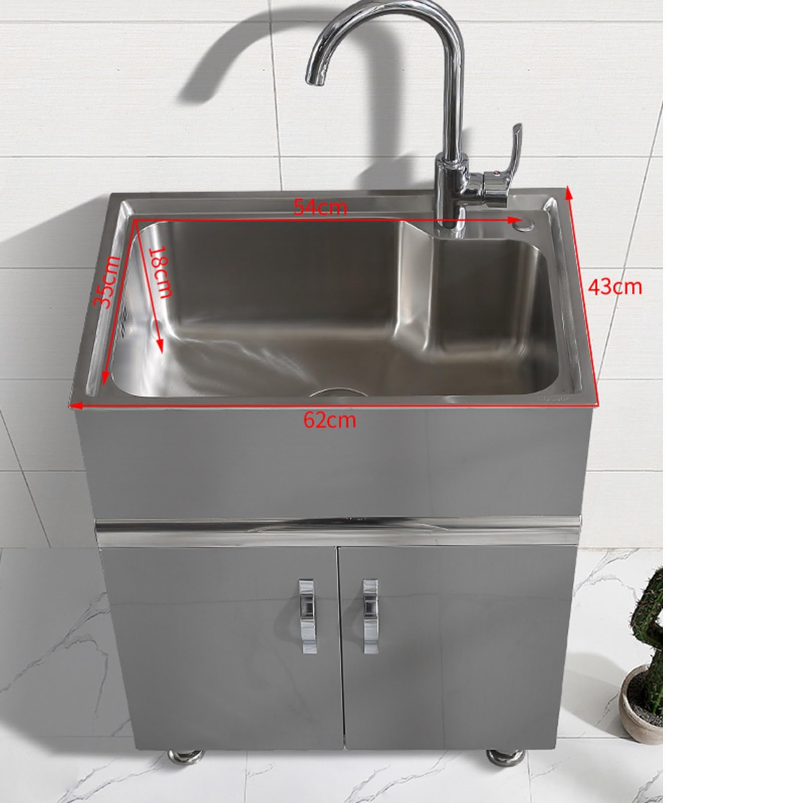 Utili Kommerzielle Küchenspüle mit Einzelbecken, freistehendes Design mit Ablaufrohr, einfache Installation, perfekt für Restaurants und Gastronomie (Größe: 62 x 43 cm)