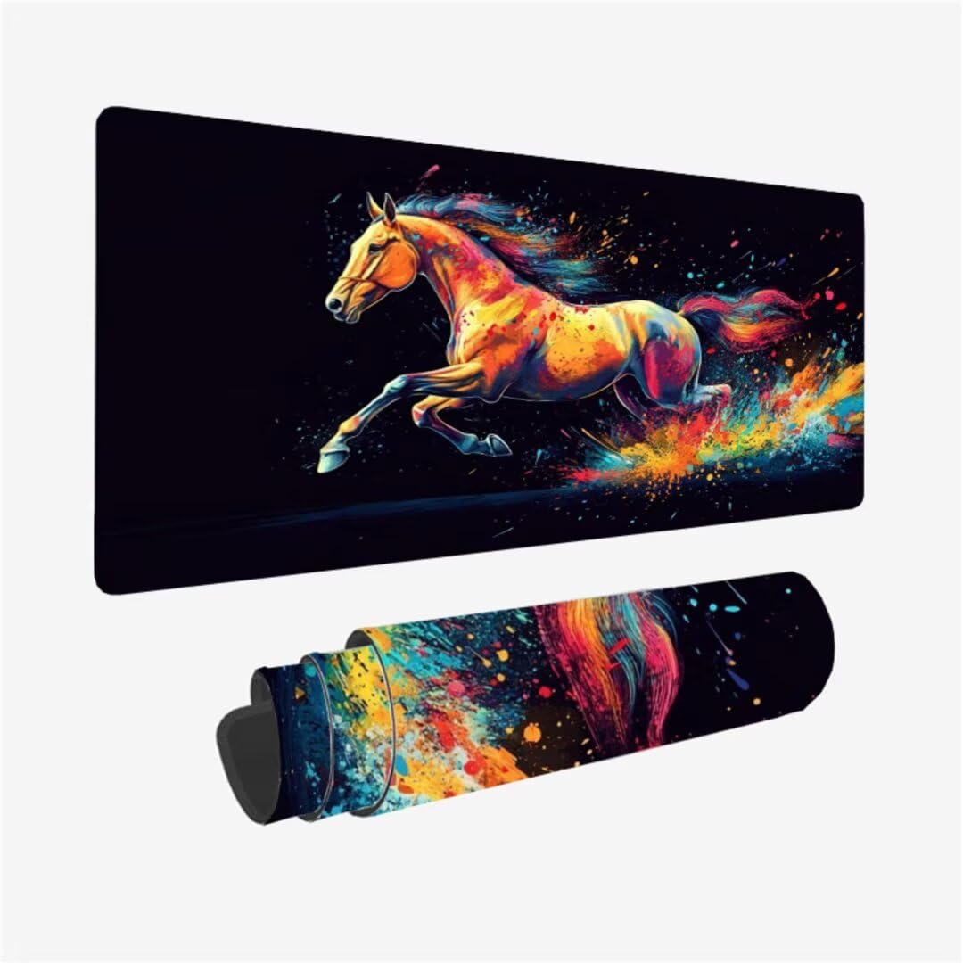 Colore Tappetino Mouse Gaming, Cavallo Tappetino Scrivania 1500x800mm, XXL Mousepad Gaming Accessori per Migliorare la Precisione e la Velocità, Mouse Pad per Computer, Laptop, Regalo Donna,Model434