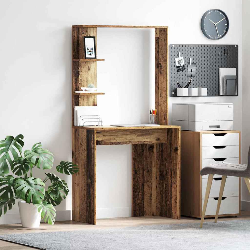 Escritorio de madera recuperada 78,5 x 37 x 154,5 cm con placa de madera para la oficina en casa y el estudio