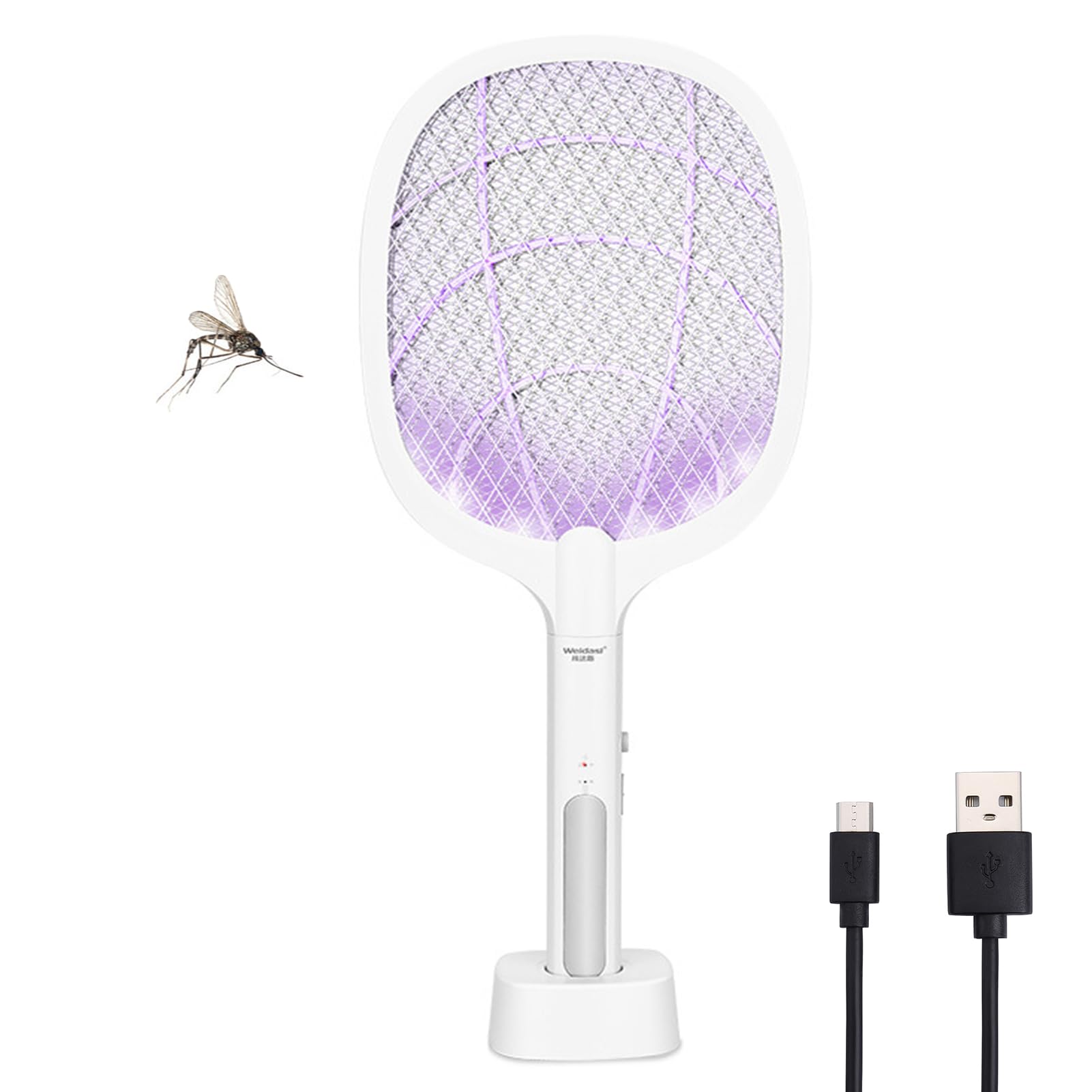 Breadom Electric Fly Swatter,Electric Bug Killer,USB Charging Fly Swatter, 3 Layer Mesh Outdoor Indoor Fly Swatter Electric Zapper,for Mosquitoes,Bees,Moths,White