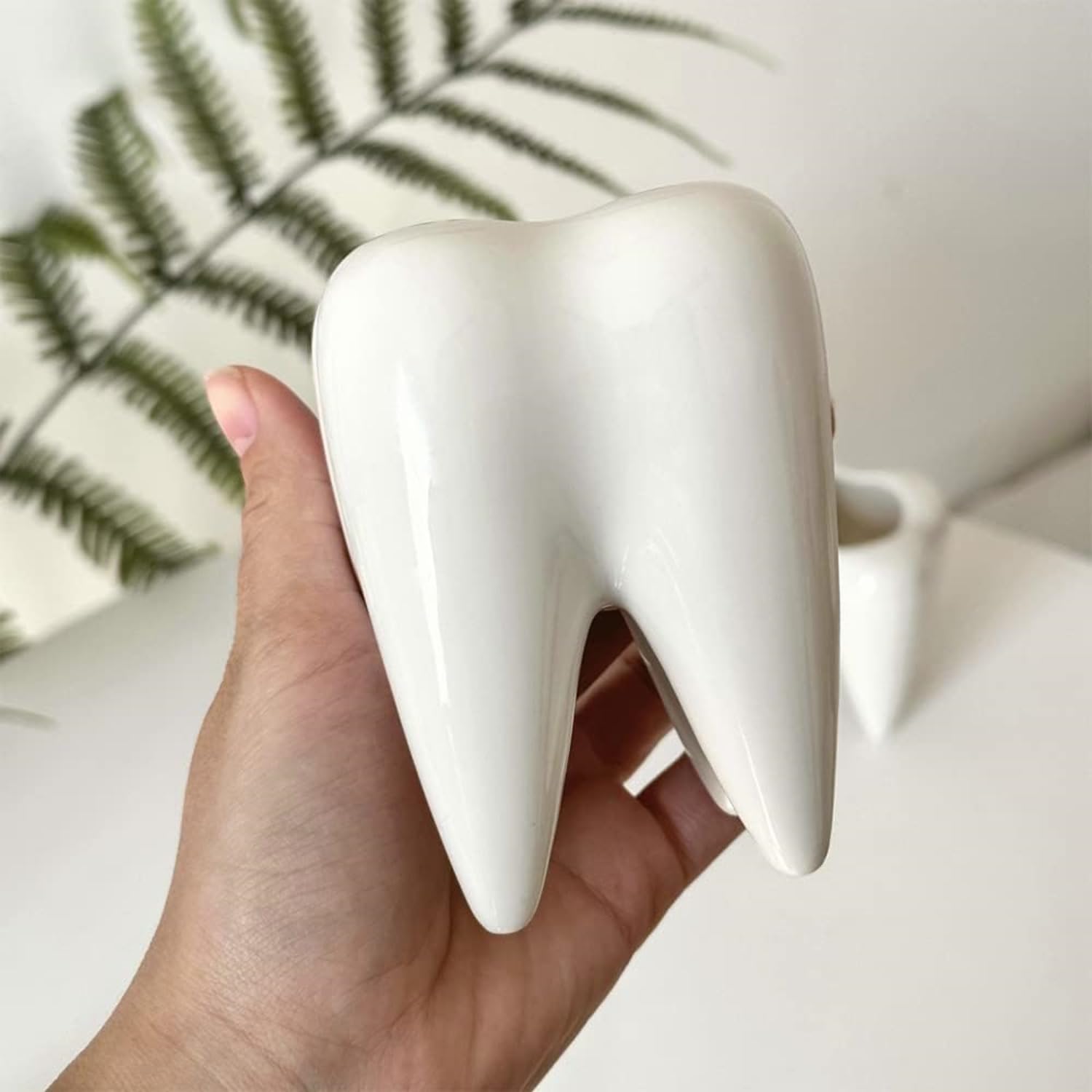 LECMACY Cute Tooth Shaped White Ceramic Planter Pots Flower Plant Containers, Mini Ceramic Succulent Planter Pots - Image 2