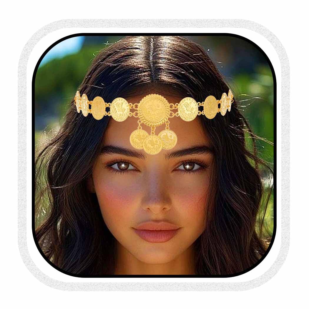 Fashband Gold Sequin Head Chain Boho Headpiece Hair Chains Festival Costume Hair Accessories for Women (G-B, One Size)