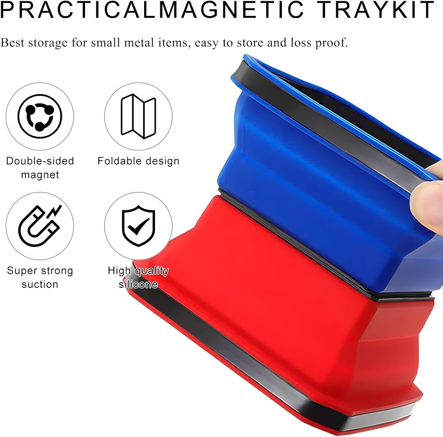4 Pcs Collapsible Magnetic Parts Tray Set,2 Different Color Foldable Silicone Magnetic Tool Trays Holder for Organizing Screw Bolts Nuts Washers Pins and Other Small Metal Parts（4.5 inch）