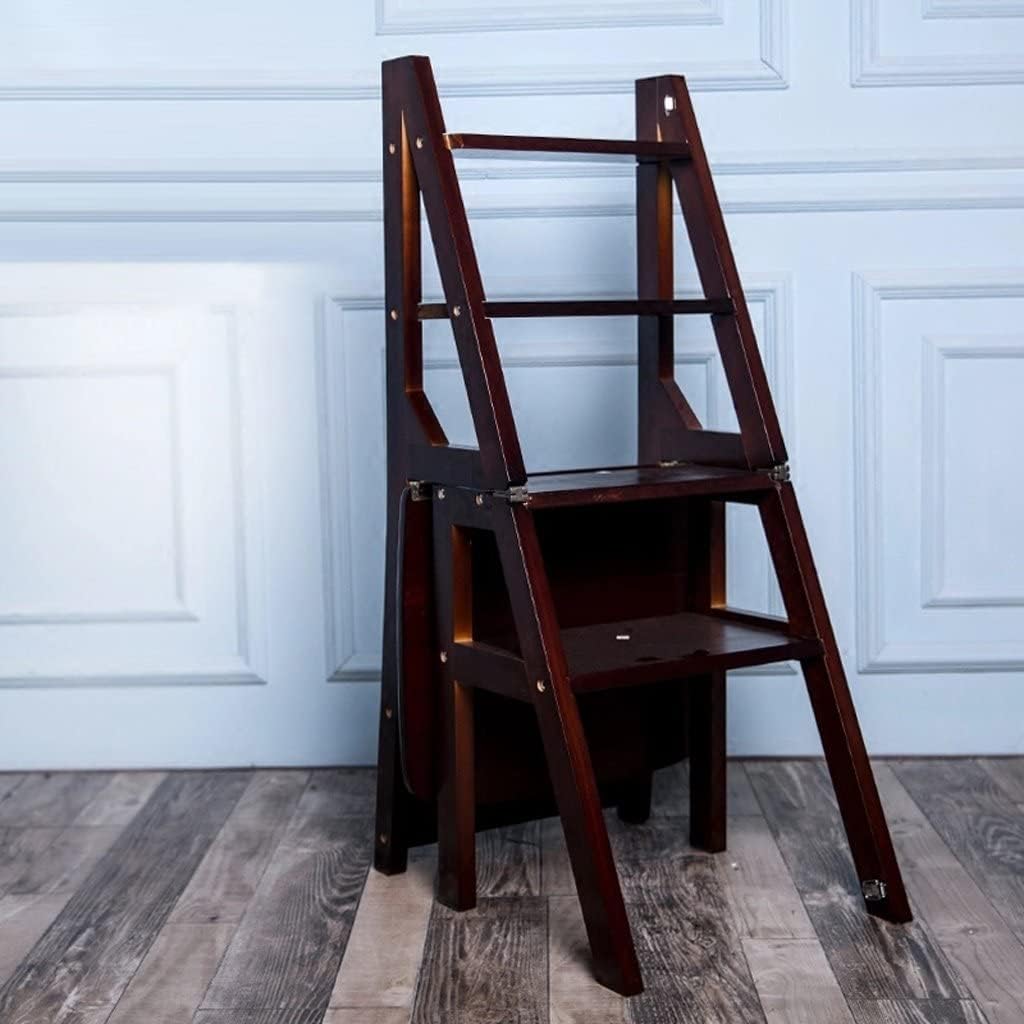 Step Stool Solid Wood Folding Ladder Chair Dual Purpose Step Stool 4 Step Ladder Rack Chair Multi Convert (Brown)