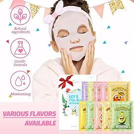 Kaely 10 Pack Fruit Face Masks for Kids, Kids Face Mask Spa Day Kit Supplies, Spa Party Favors for Teens Girls Women, Sheet Facial Mask Skincare Gifts Set, Moisturize Soothe for All Skin Types, 01