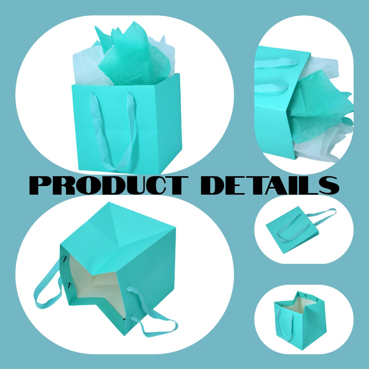 JUNESHE 2 Pack Medium Square Gift Bags with Handles & Tissue Paper, 7.87 inch Blue Paper Bag for Birthday Party Favors Baby Bridal Shower Presents Wedding Anniversary