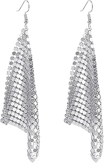 SuyiTrendy Women Earrings Metal Mesh Grid Sequins Tassel Long Drop Dangle Earrings