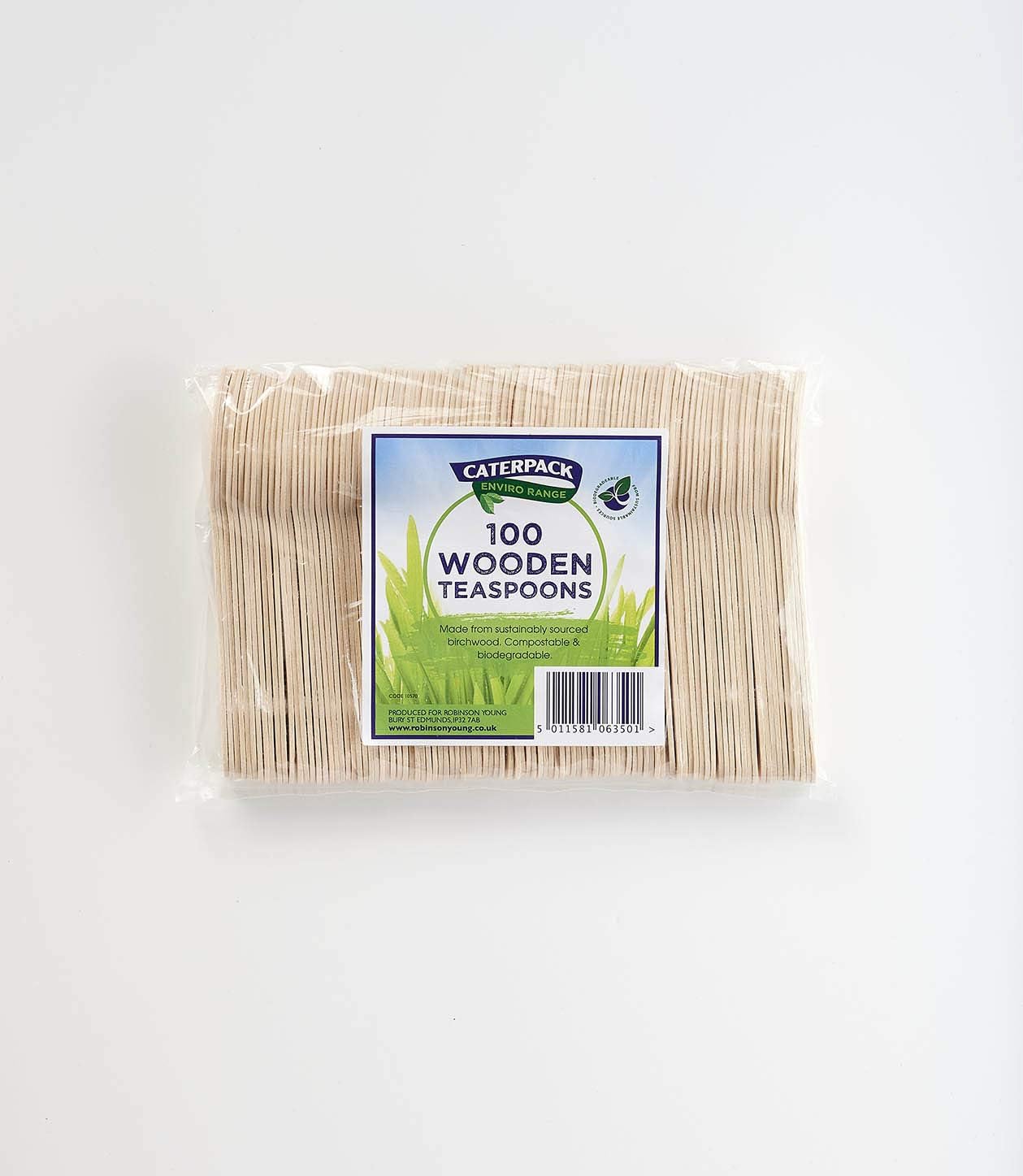 Caterpack Enviro Wooden Teaspoons, fully recyclable and biodegradable
