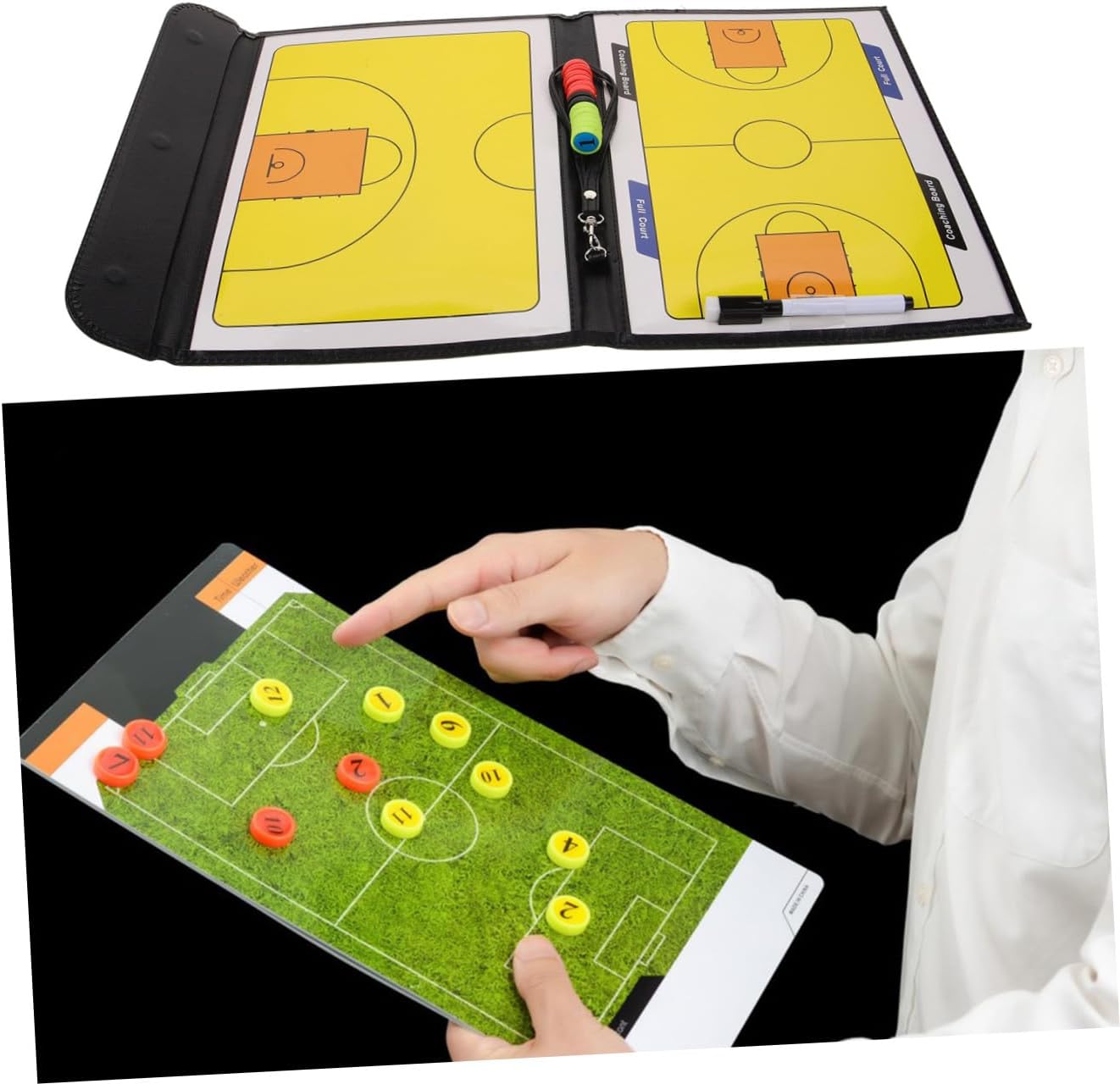 Foldable 3-Panel Tactical Basketball Training Board with Dry Erase Surface, Reusable Sports Coaching Strategy Clipboard for Football and Basketball Matches