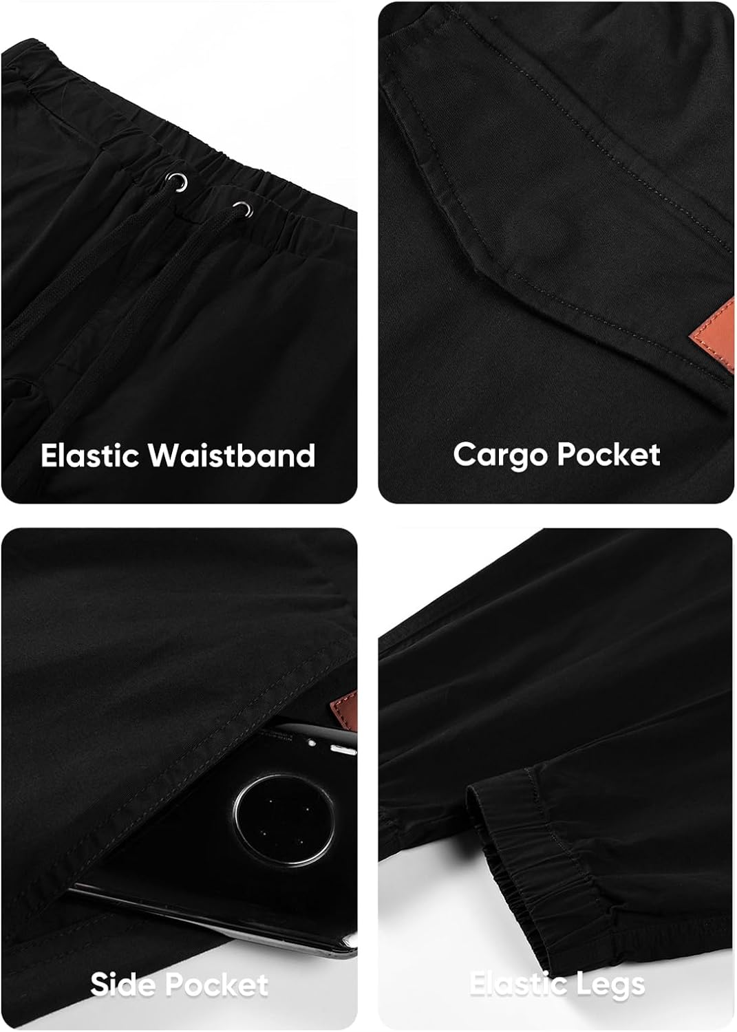 JMIERR Mens Fashion Cargo Pants - Casual Cotton Tapered Stretch Twill Drawstring Athletic Joggers Sweatpants with 6 Pockets - Image 5