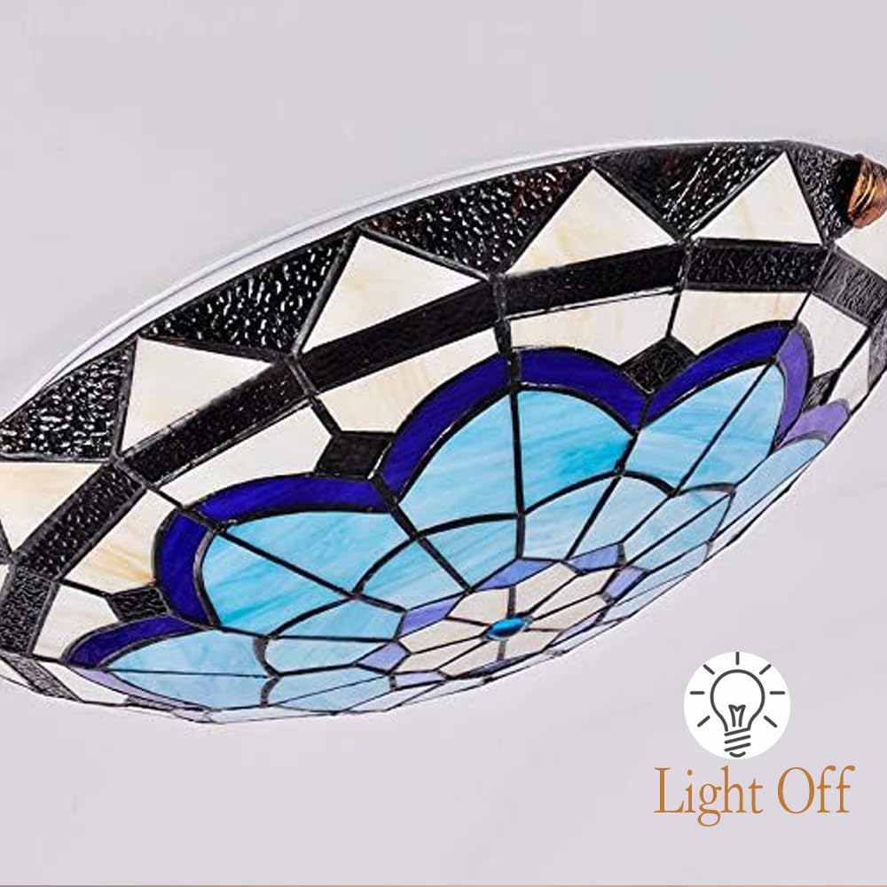 JUDU Retro Deckenleuchte Tiffany Stil Deckenlampe Handgefertigte Kunst Glas Lampenschirm Decken Beleuchtung E27 Leuchte für Wohnzimmer Schlafzimmer Esszimmer Korridor Badezimmer Balkon (M(30cm))