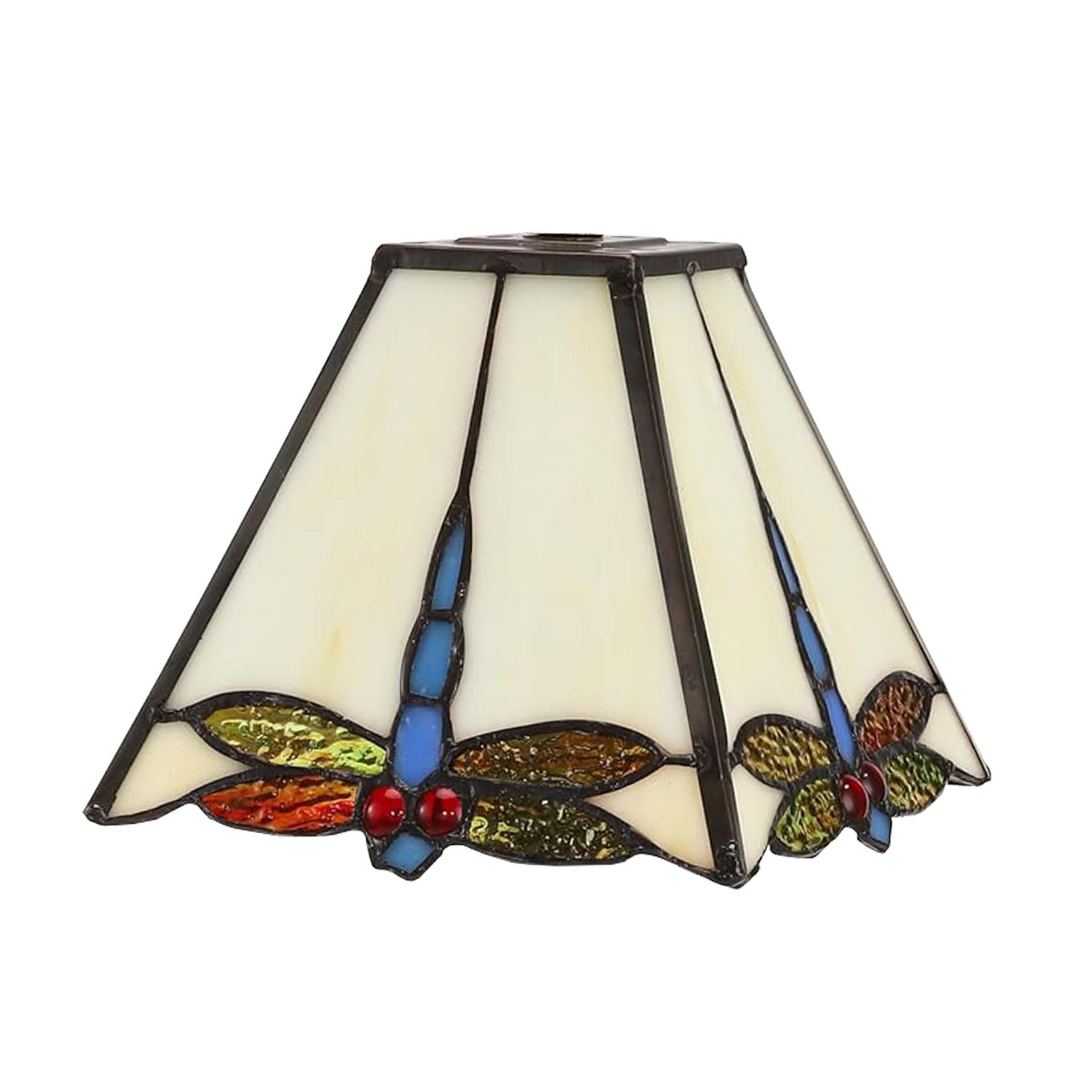 BOTOWI 8 Inch Tiffany Lamp Shade Accessories Replacement Only Stained Glass Square Dragonfly Lampshades Vintage Light Cover for Table Lamp Pendant Light Desk Light,Beige