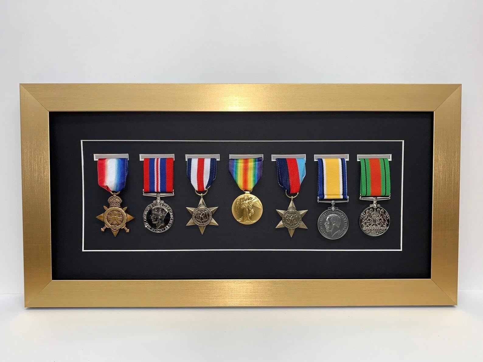 Kwik Picture Framing Ltd 7 Medal Military Medal Display Frame 48x26cm, Black Mount - Extra Large Deep Shadow Box Case for Army Navy RAF War Memorabilia Display | Wall Hanging Frame