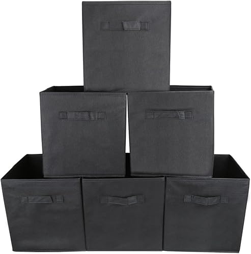 EZOWare Juego de 6 cestas plegables de tela, 10.5 x 10.5 x 11 pulgadas, cubos organizadores de almacenamiento plegables con asa para ropa del bebé,