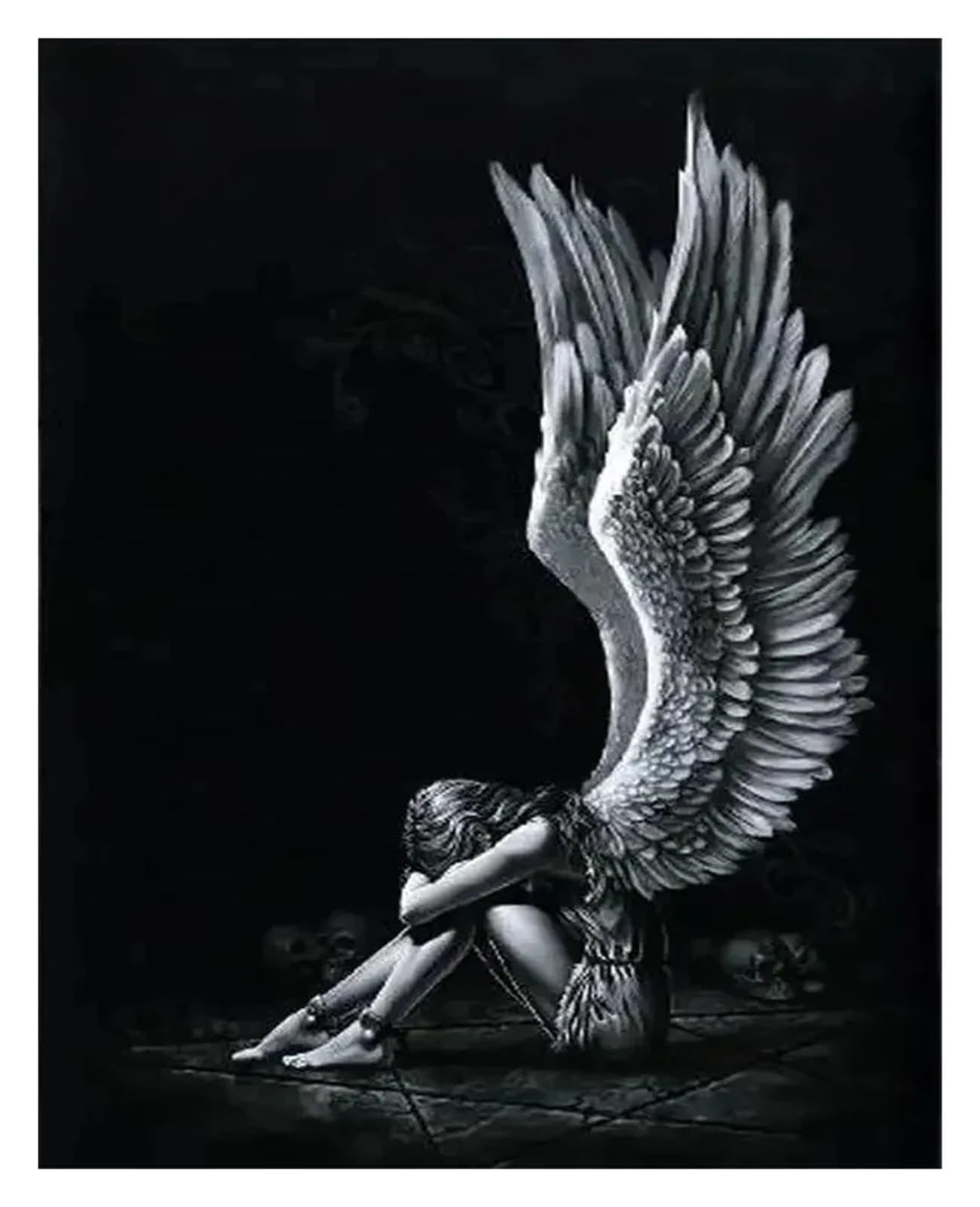 BYAMBD Aesthetic Pictures Modern Sad Angel Poster Prints For Living Room Home Decor Black And White Crying Wings Girl Canvas Painting Wall Art Aesthetic(C,50x70cm)