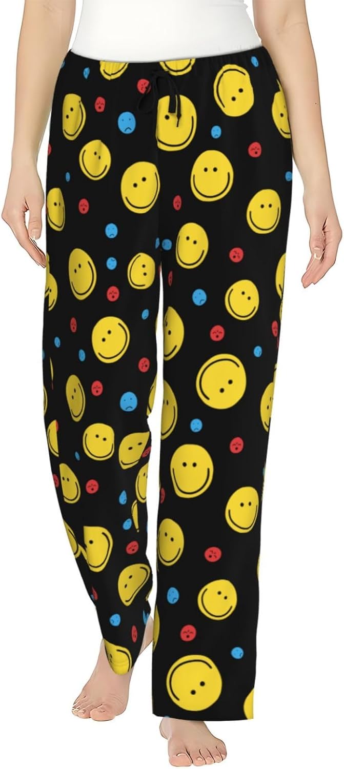 Smiley Face Women'S Pajama Pants Drawstring Pj Bottoms Pants With Pockets