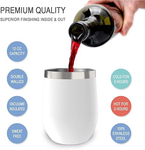 Miniatura 2 de CHILLOUT LIFE Vasos Térmicos de Vino de Acero Inoxidable de 12 oz Paquete de 2 - Vasos de Vino con Aislamiento al Vacío de Doble Pared con Tapas y