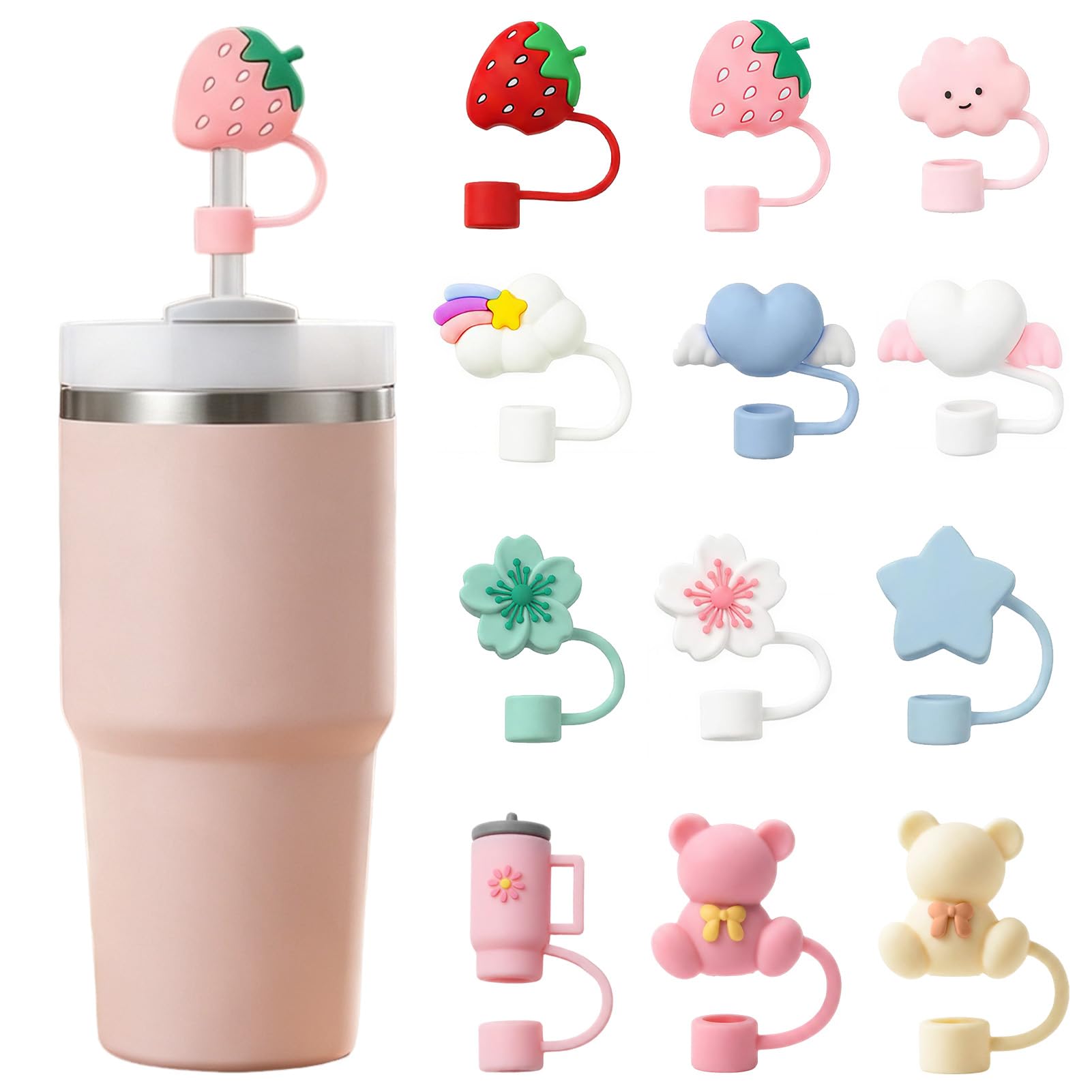 12 PCS Straw Cover, Tumbler Straw Cap, 10mm Straw Tip Protective Cap for Daily Party Gift Holiday Use (Multicolour)