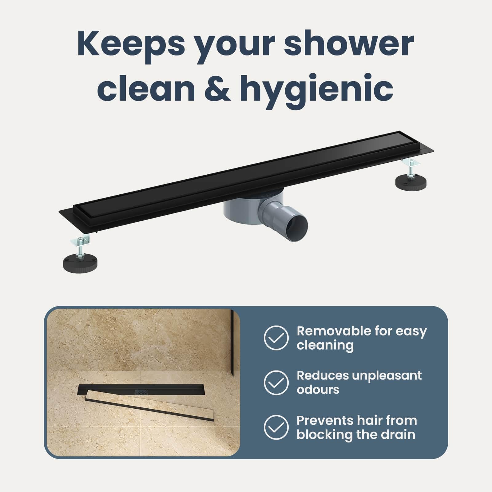 vidaXL Scarico Doccia 2-in-1 con sifone a 360° Nero 70 cm, Ristrutturazione Bagno, componente Doccia Moderno, Installazione Scarico Rettangolare per drenaggio e impianto Idraulico