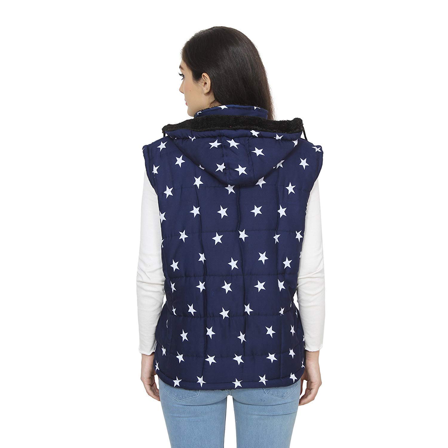 Malvina Girl's Winter Warm Half Sleeve Hooded Jacket (Blue,Large) 2
