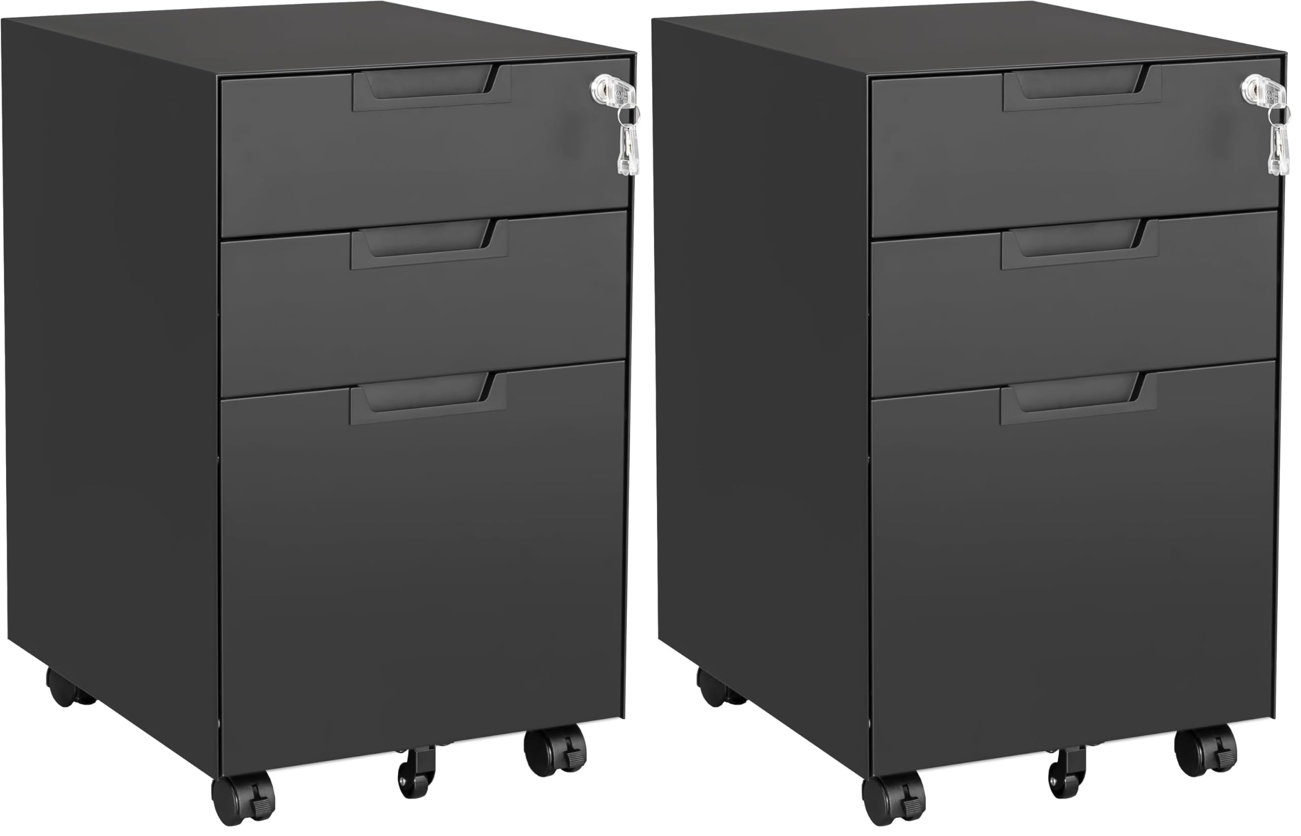 Letaya 3 Drawer Mobile File Cabinet with Lock,Under Desk Metal Small Filing Cabinets for Home Office Organizer Letters/Legal/A4(Fully Assembled Except Wheels-Black) (Pack of 2)