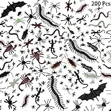 200 Pieces Halloween Plastic Realistic Bugs Including Fake Centipedes Cockroaches Spiders Flies Mice Geckos Snakes Rats and Ants Patterns for Halloween Party Favors Supplies, 34 Styles