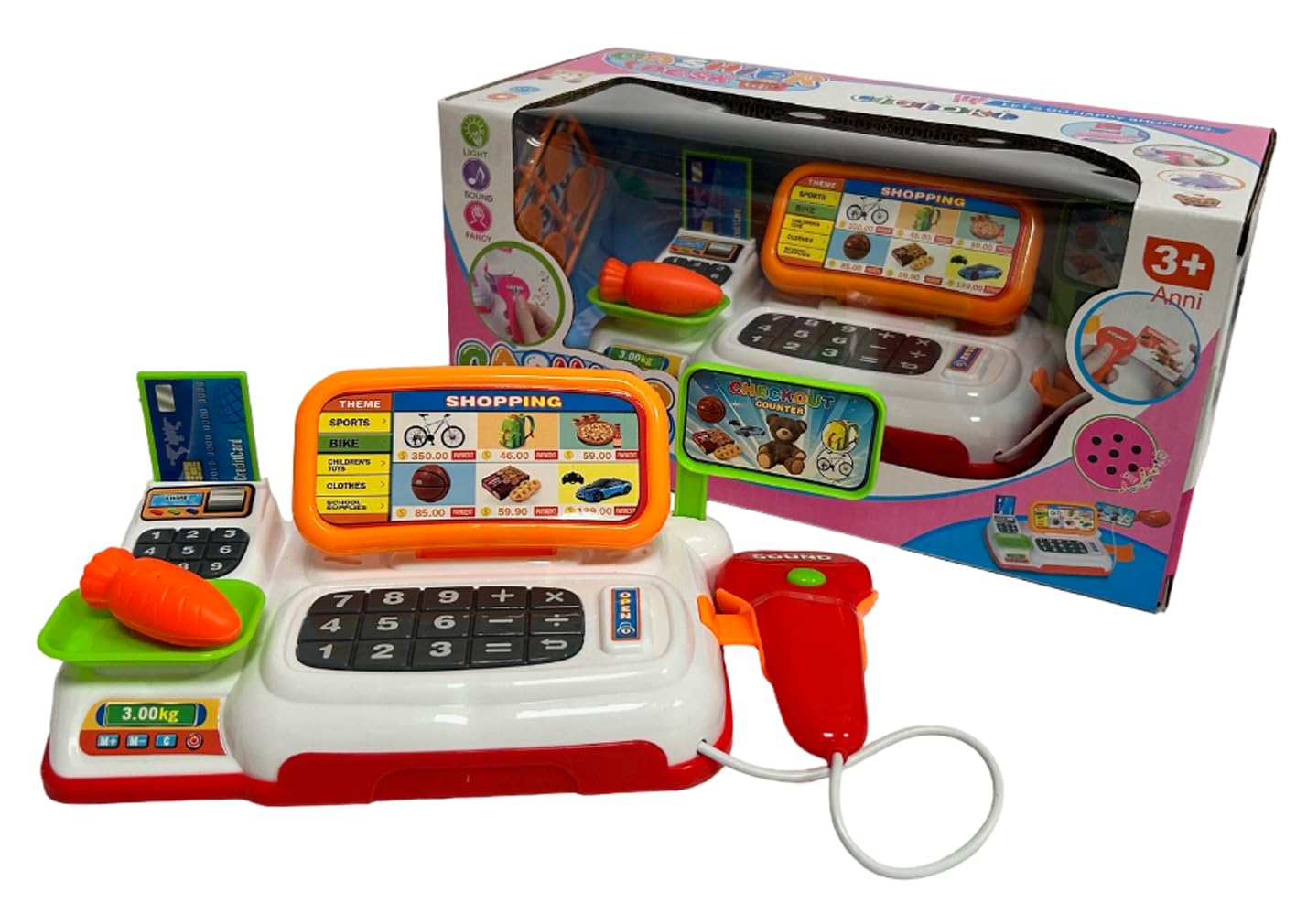 Registratore di Cassa Supermercato Giocattolo,Supermercato Giocattolo per Bambini con Scanner, Negozi e Accessori Giochi d'Imitazione Regalo per Bambini 3 4 5 6 Anni(Viola