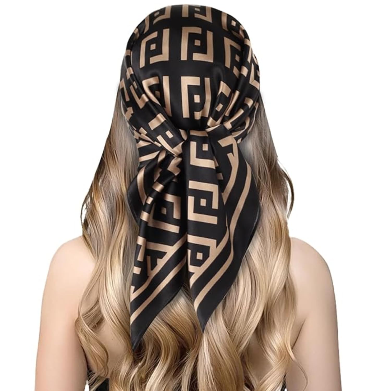 Silk Satin Scarf for Women Stylish - Fashion Bandanas, Head Wrap Shawl Square Neck Hijab, Lightweight Hair Scarves for Office Travel Wear - Brown