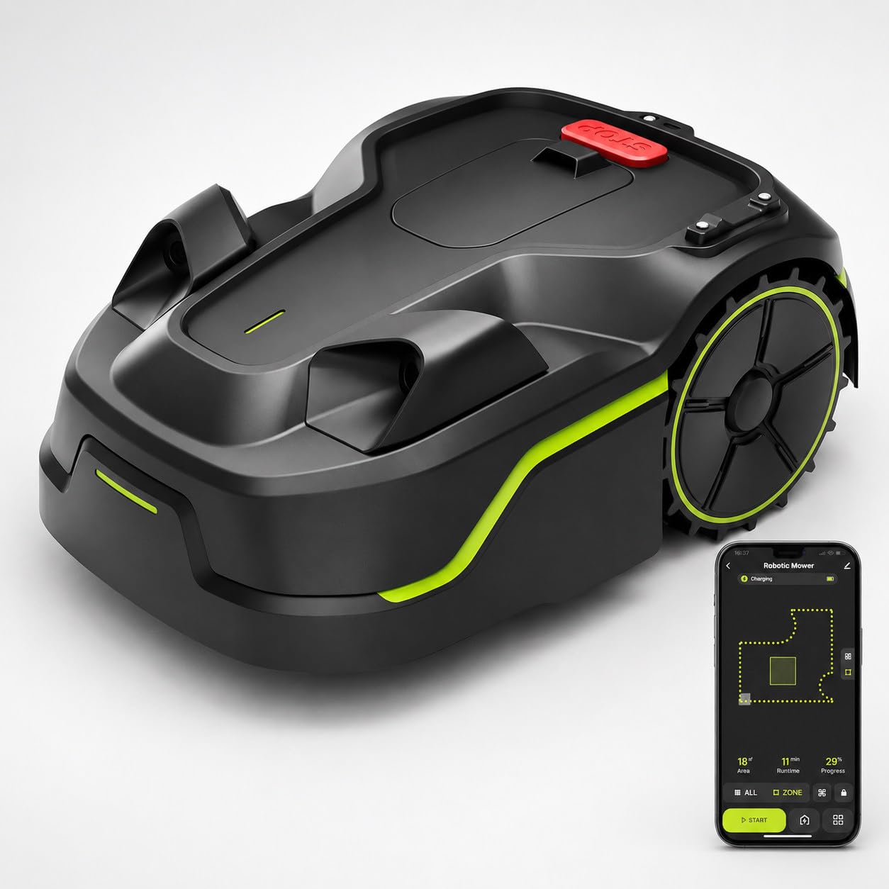 Cortacésped Robótico Inteligente, Control por Aplicación | Robot Cortacésped Inalámbrico, Con Evasión De Obstáculos Y Carga Automática Para Céspedes De Hasta 800 M²