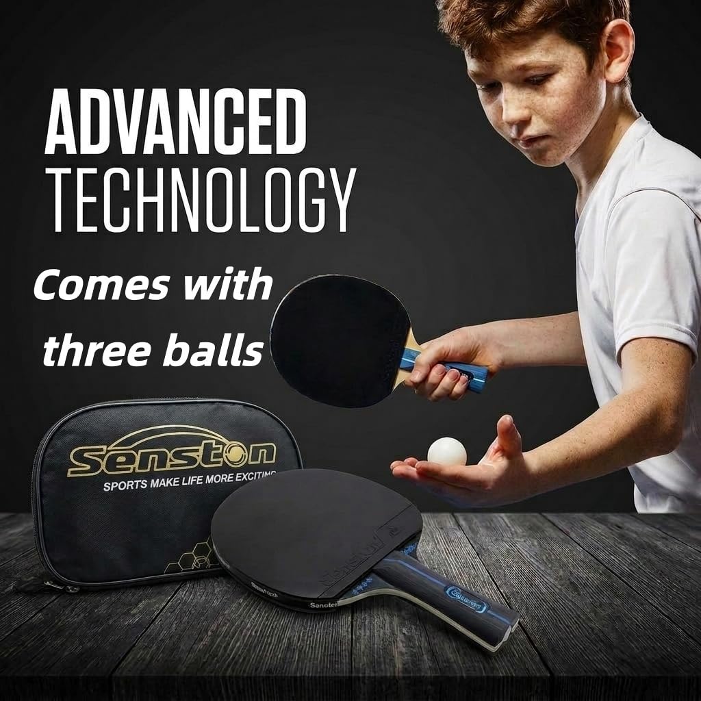 Senston Tischtennis Schläger Set, Profi 2 Tischtennisschläger und 3 Tischtennis-Bälle, Ideal für 2 Spieler