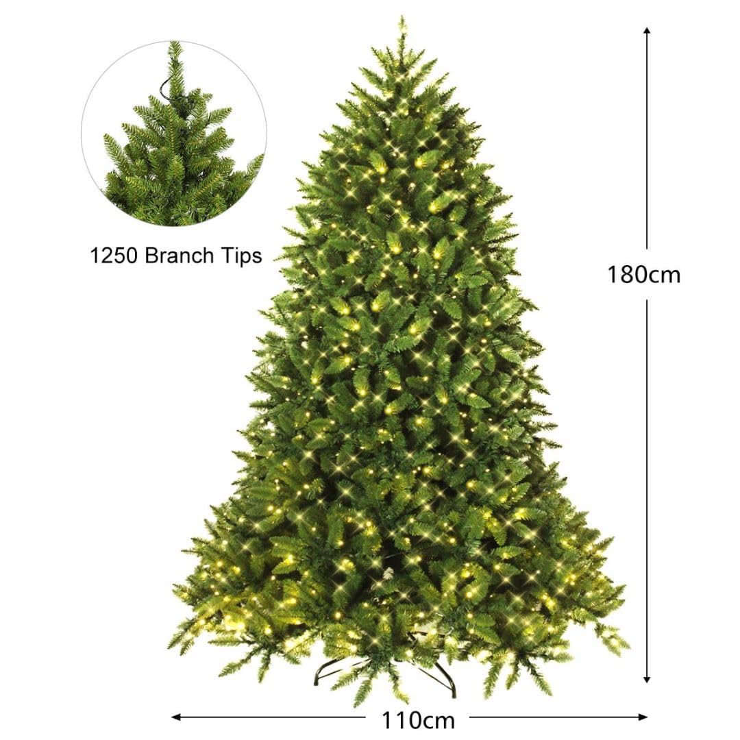 Choinka bożonarodzeniowa 5FT/6FT, sztuczna choinka z 450/650 diodami LED, 600/1250 końcówkami gałęzi i 8 trybami oświetlenia, dekoracja na świąteczne przyjęcie do biura i domu (6FT)